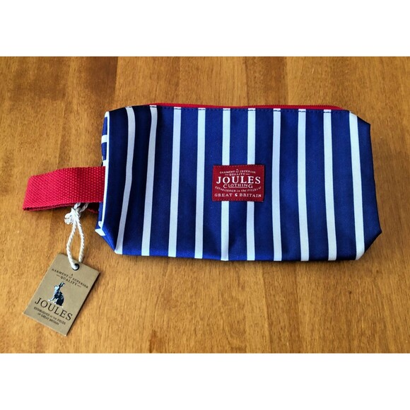 NEW Joules Cosmetic Makeup Jewelry Bag Blue Striped Zipper Logo - Picture 1 of 6